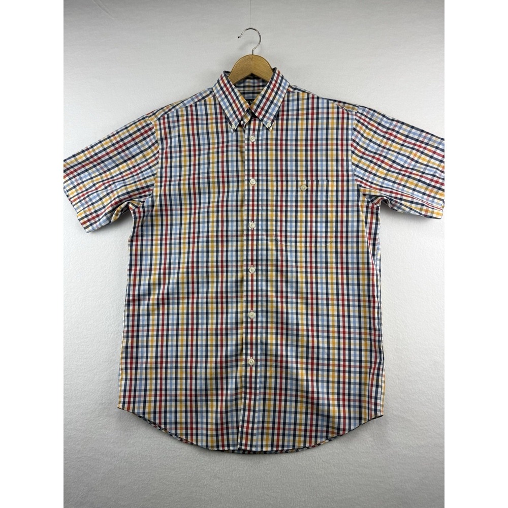 Orvis Button Up Shirt Size M Orange White Stripes Short Sleeve Classic Casual